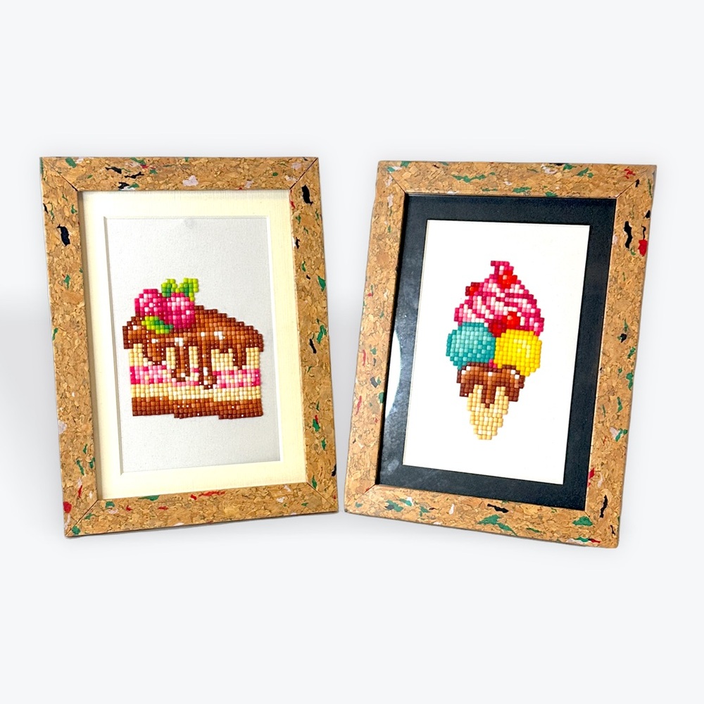 Hand Crafted Sweet Treats Framed Diamond Dot Art Prints Set of 2